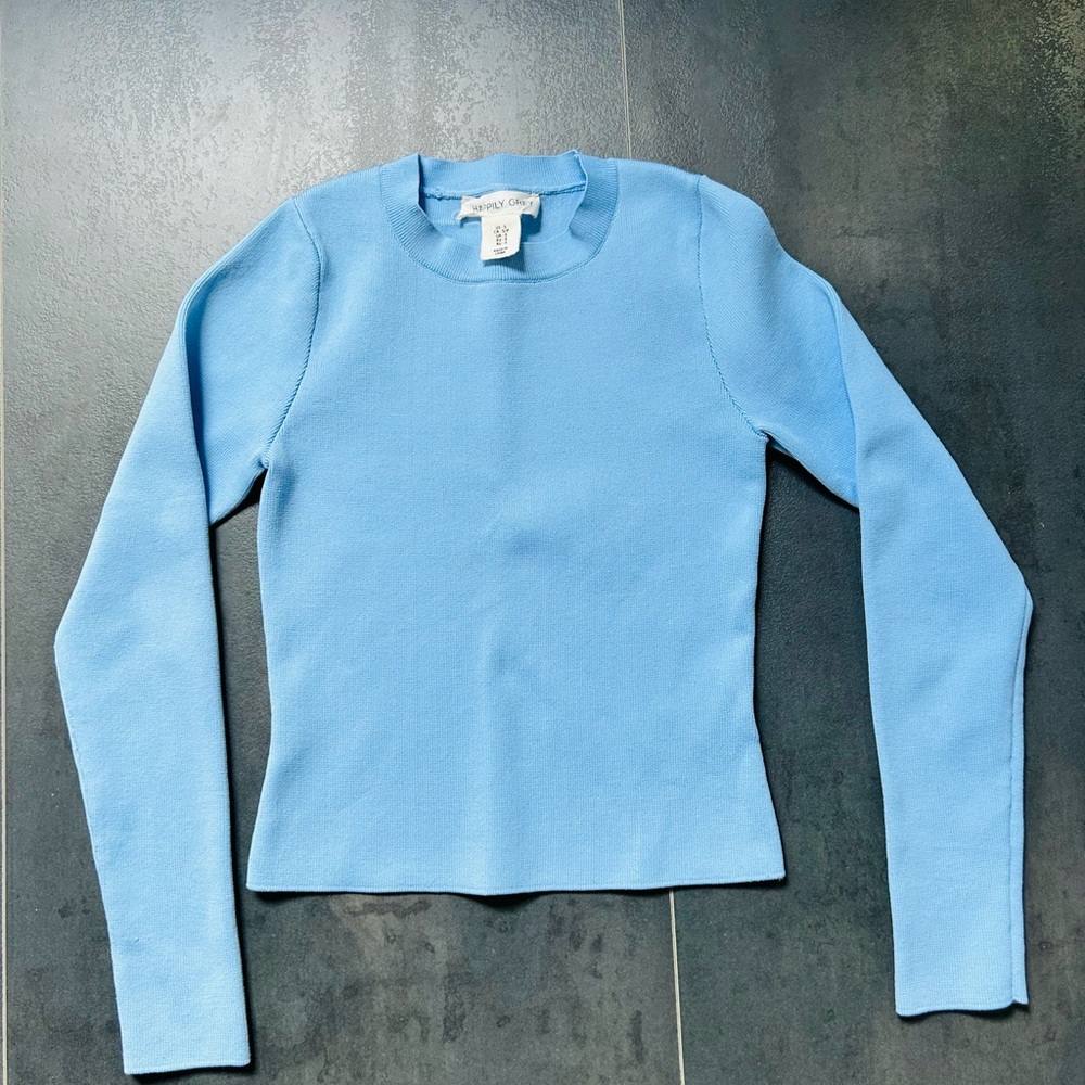 Blue Fitted Ribbed Sweatshirt